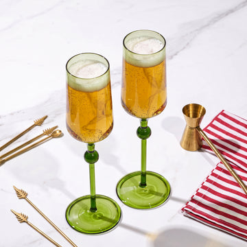 Bindu Green Flute Glass (Set of 2)