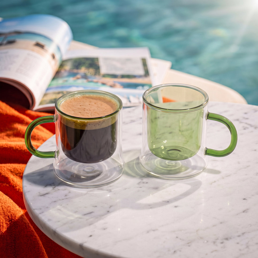 Mist Green Doublewall glass mug set of 2