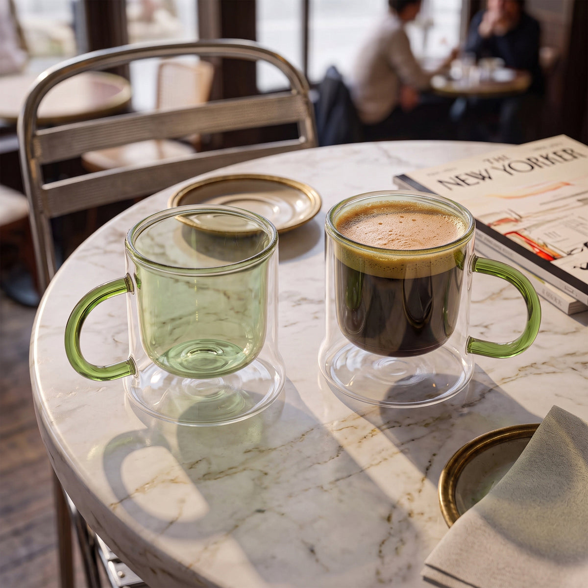 Mist Green Doublewall glass mug set of 2