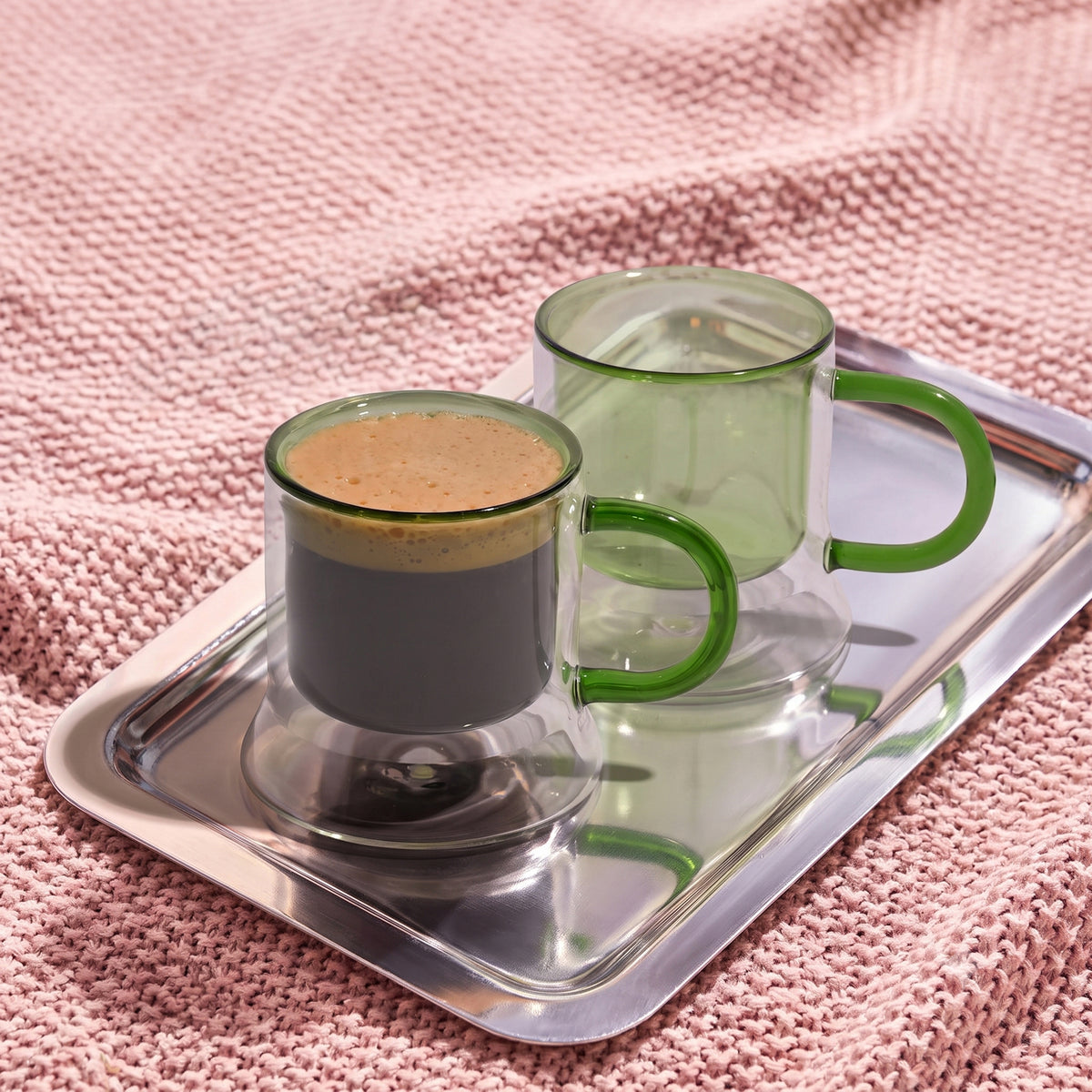Mist Green Doublewall glass mug set of 2
