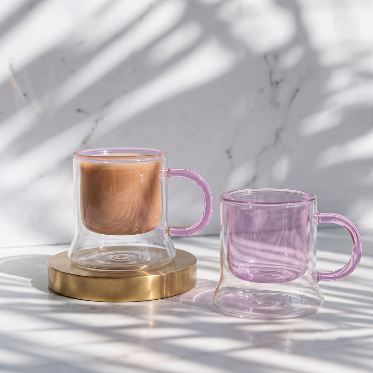 Mist Pink Doublewall Glass mug set of 2