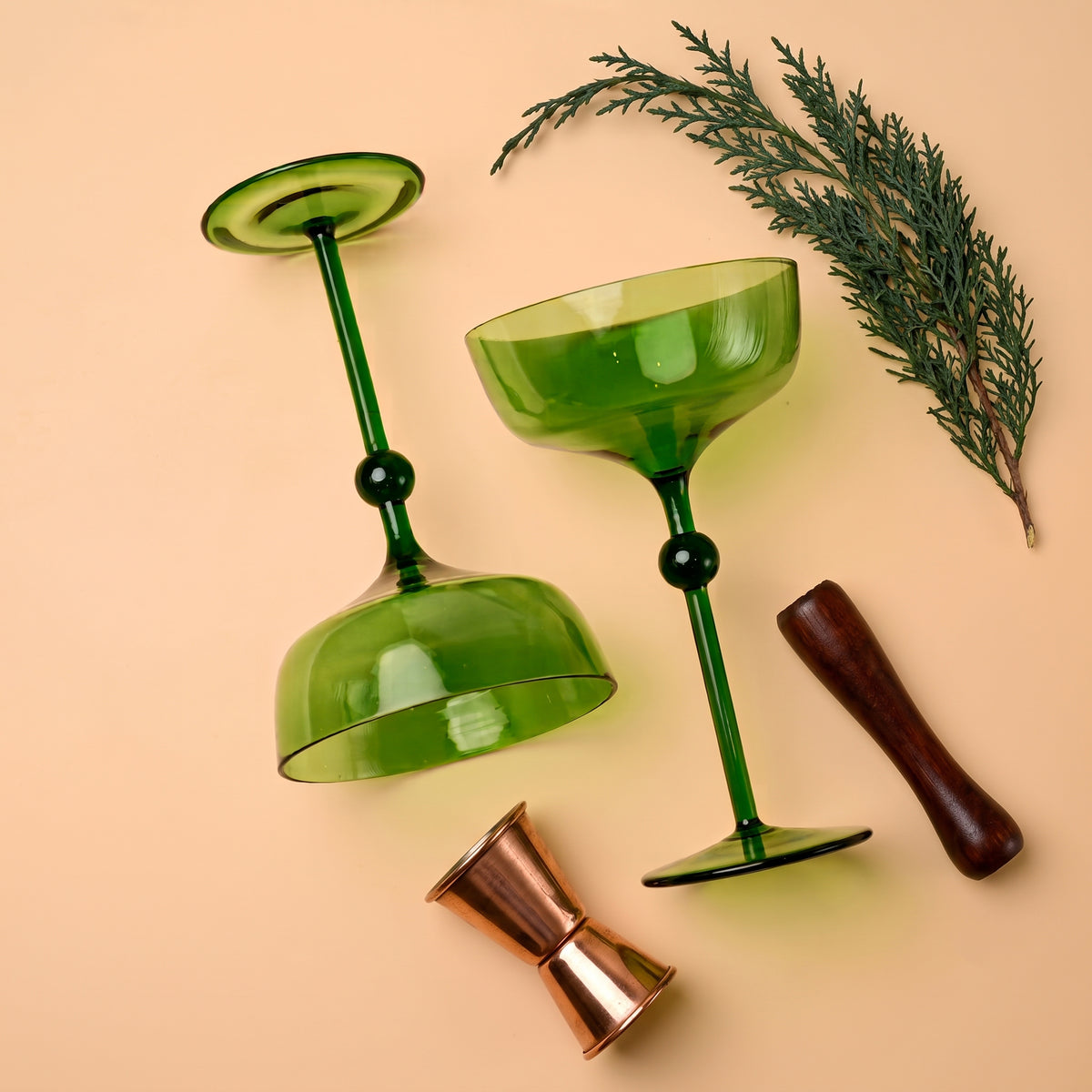Bindu Green Coupe Glass (Set of 2)