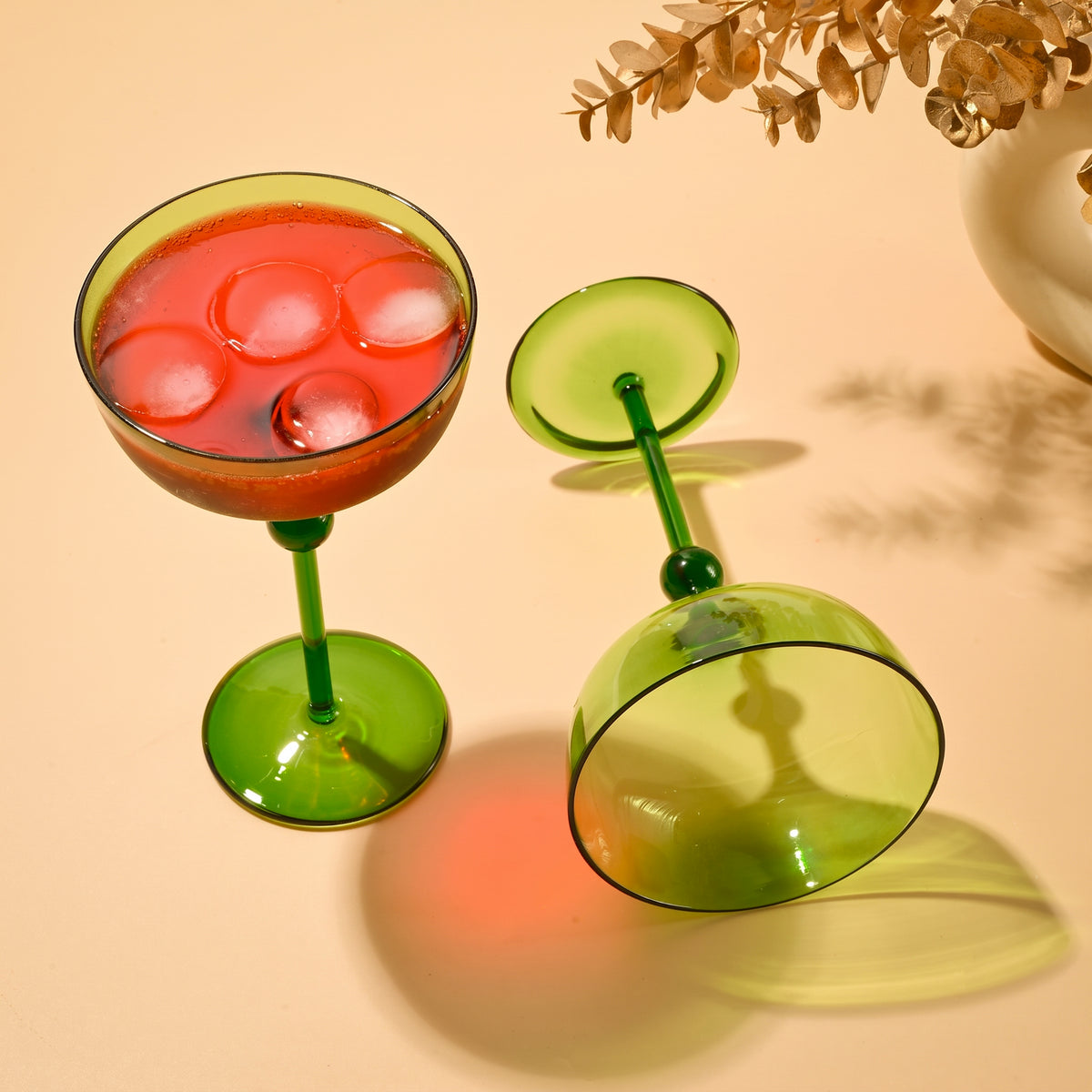 Bindu Green Coupe Glass (Set of 2)