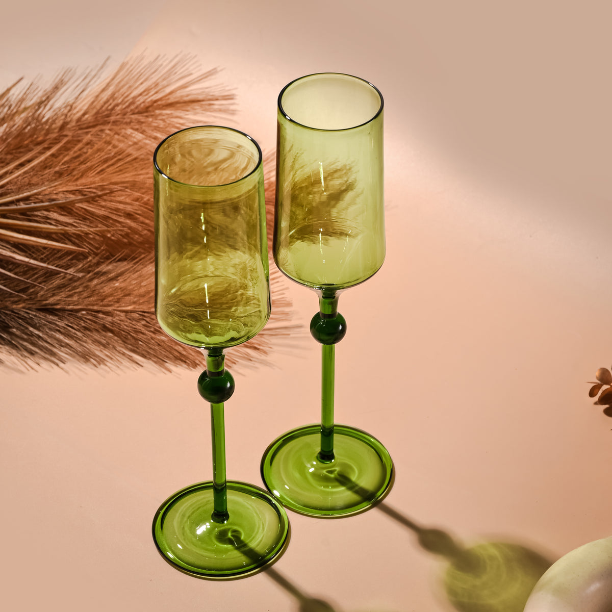 Bindu Green Flute Glass (Set of 2)
