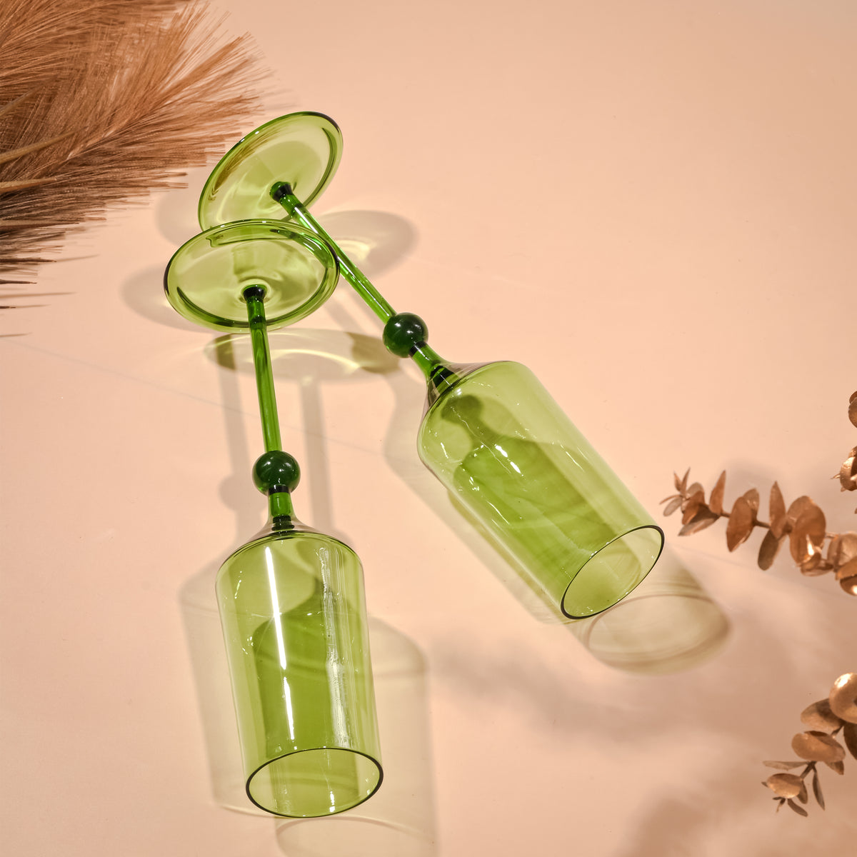 Bindu Green Flute Glass (Set of 2)