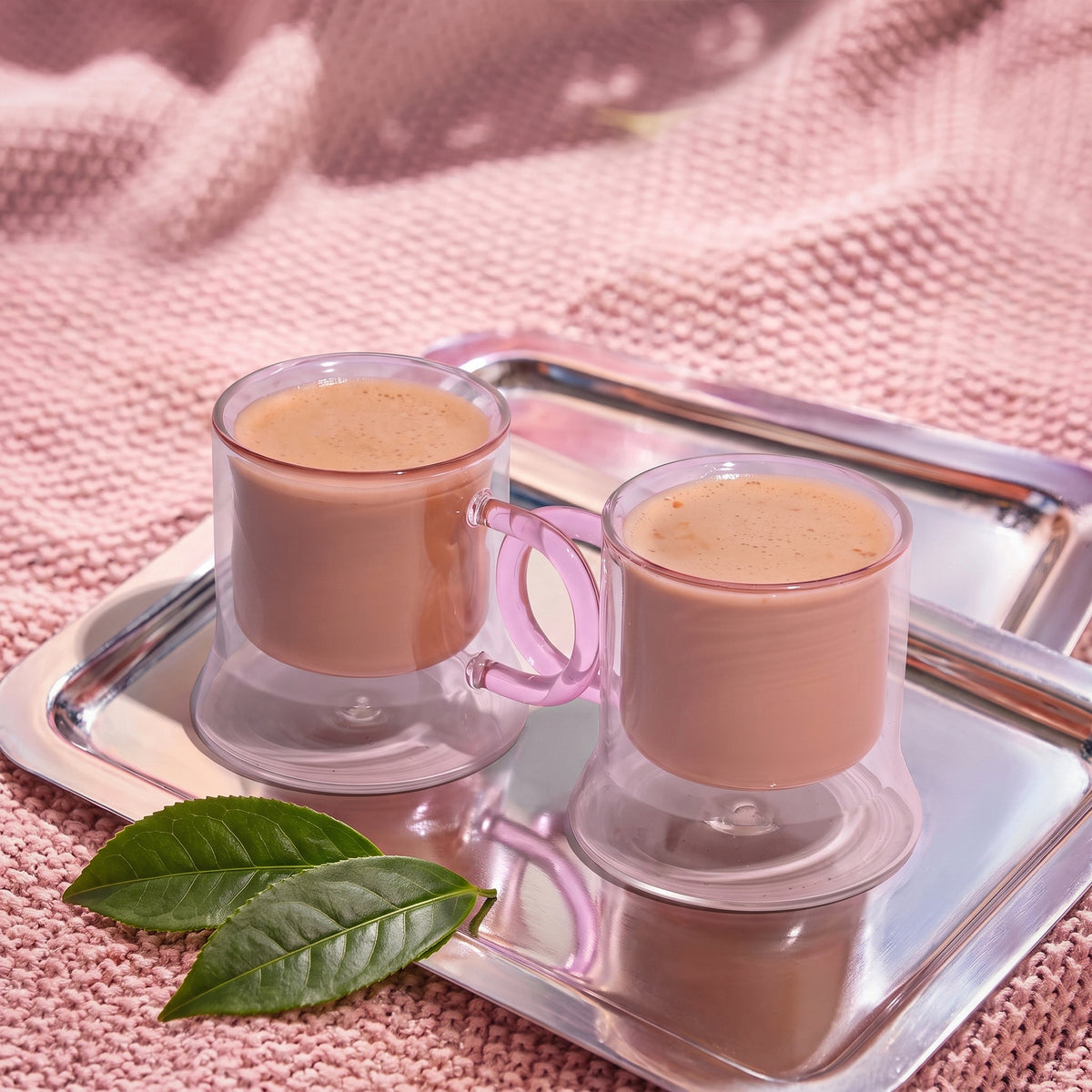 Mist Pink Doublewall Glass mug set of 2